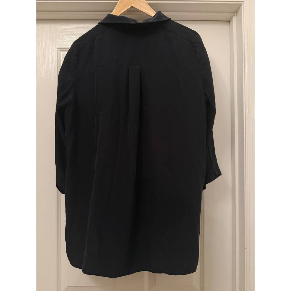 Lafayette 148 New York Blouse Women L Black 100% Silk 3/4 Sleeve Hidden Button - Picture 7 of 12